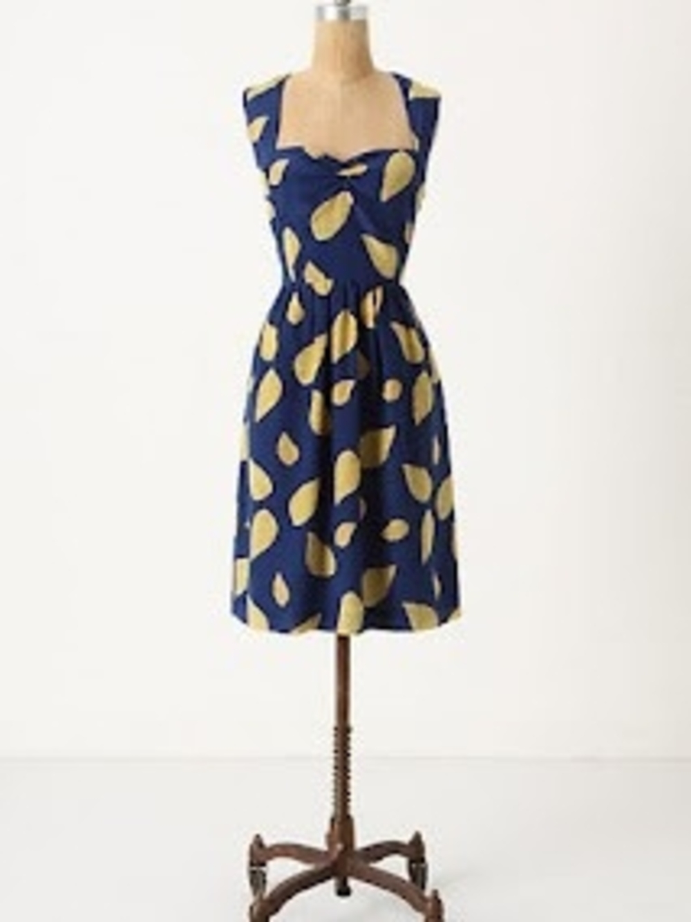 Anthropologie Maple Navy Blue Sleeveless A-Line Silk Dress with Gold Leaf Print